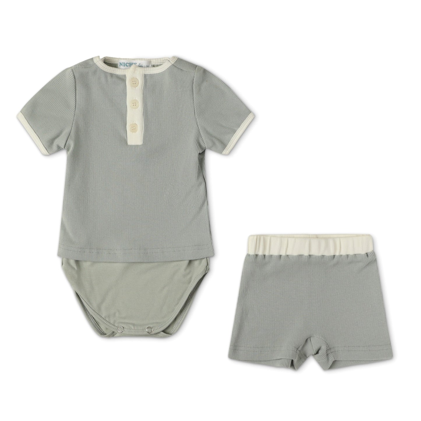 Misty Blue Short Sleeve Ribbed Set