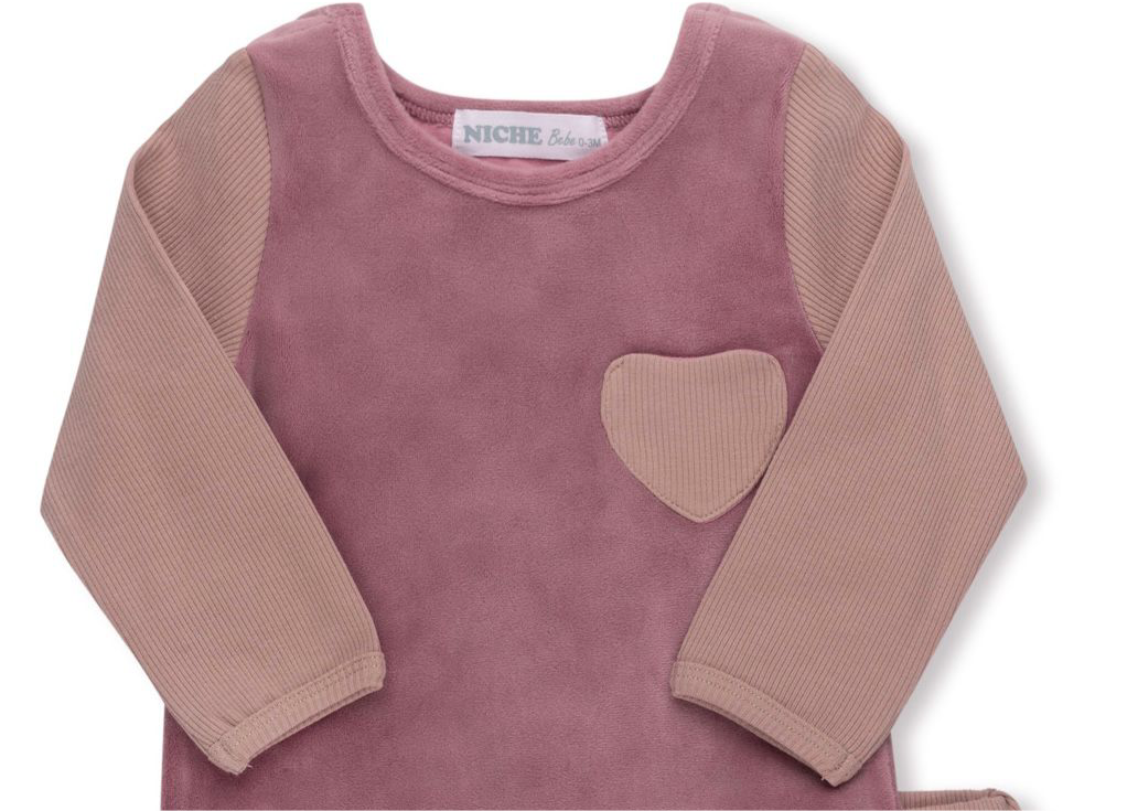 Pink Ribbed Velour Footie