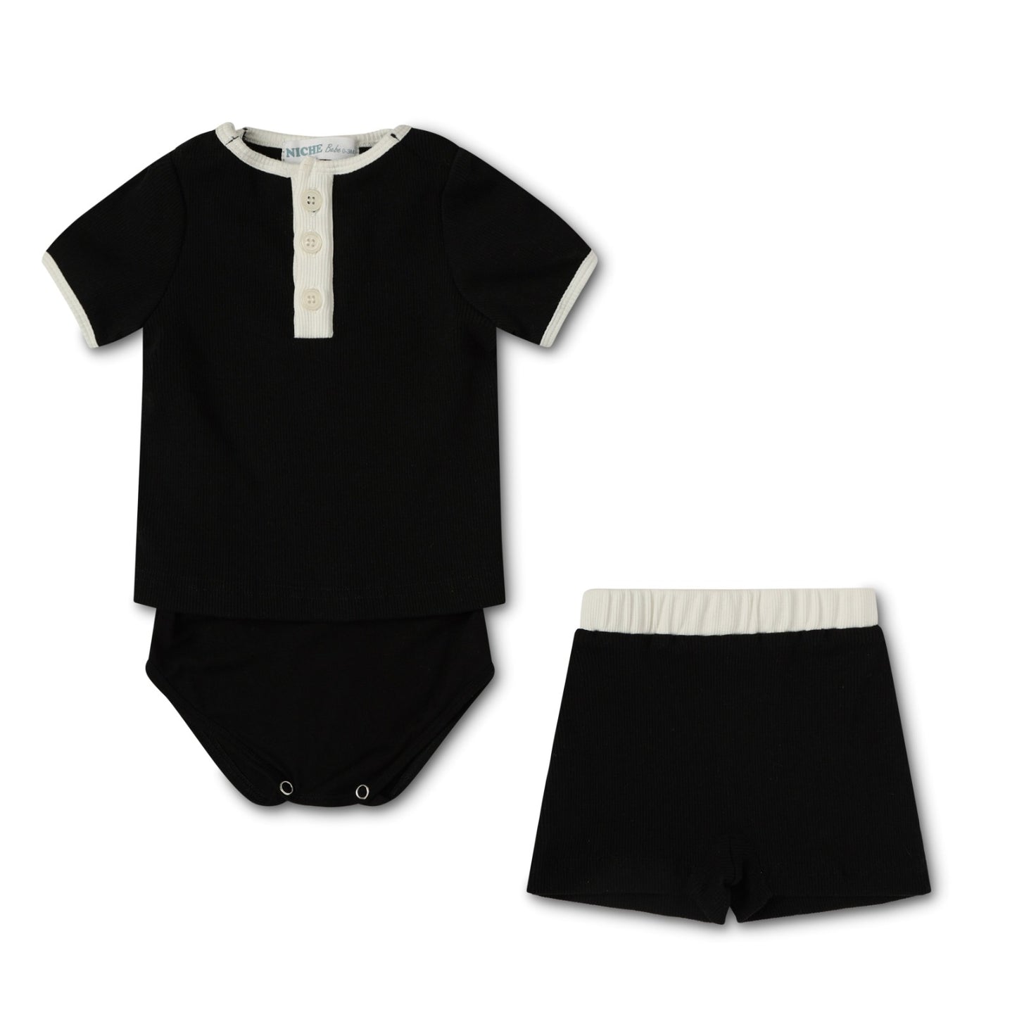 Black Short Sleeve Ribbed Set