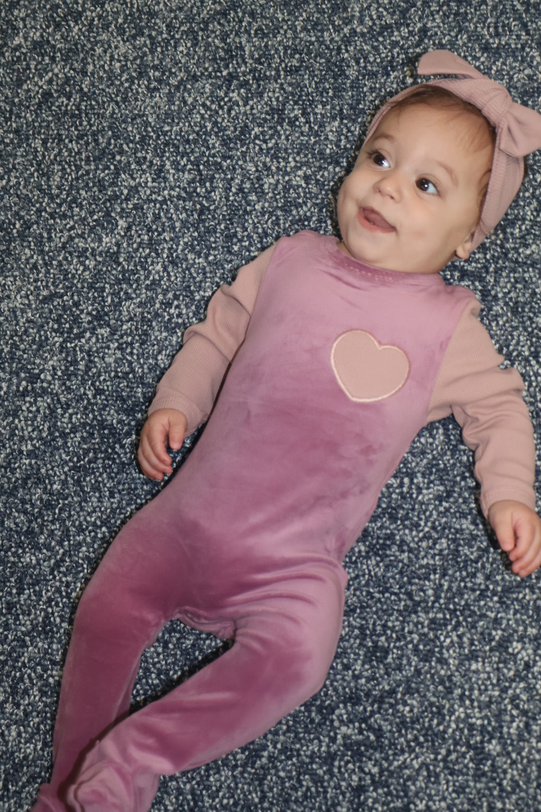 Pink Ribbed Velour Footie