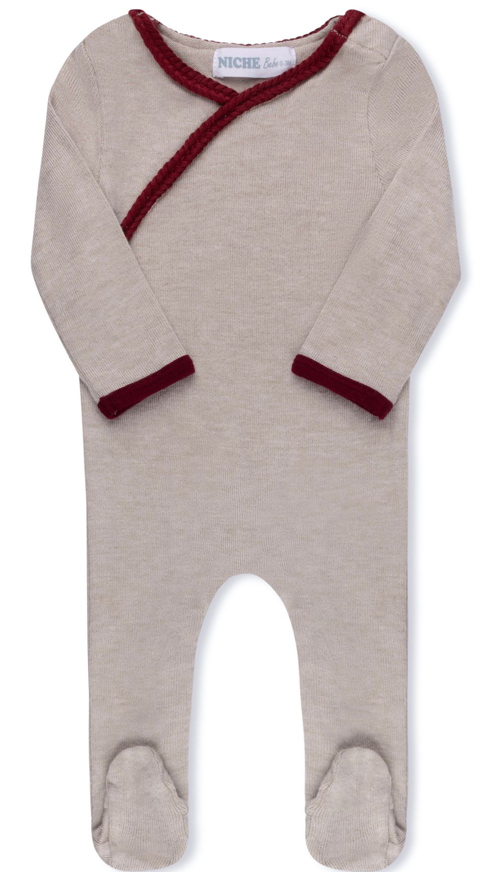 Beige/Maroon Braided Kimono Footie