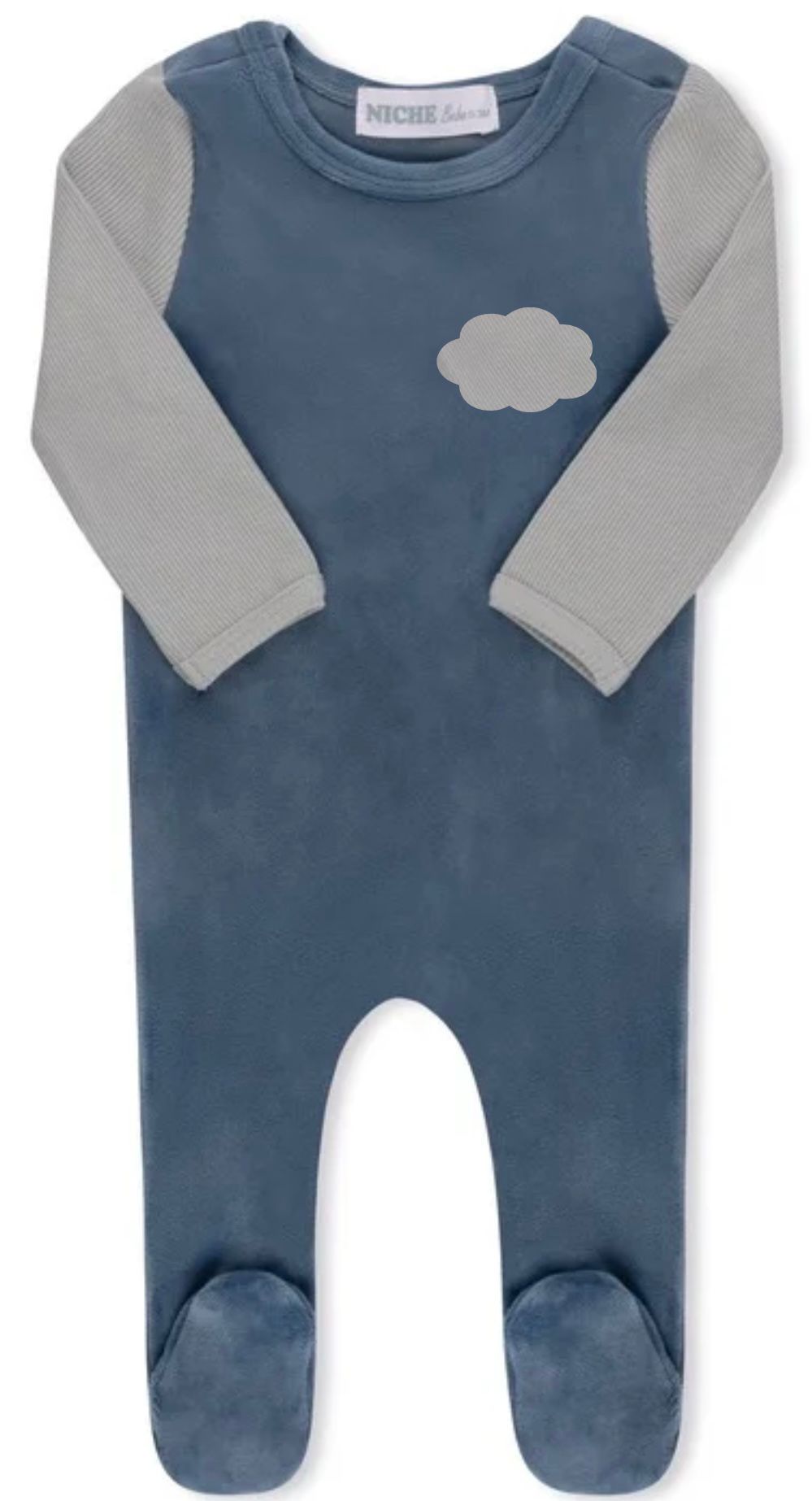 Blue Ribbed Velour Footie