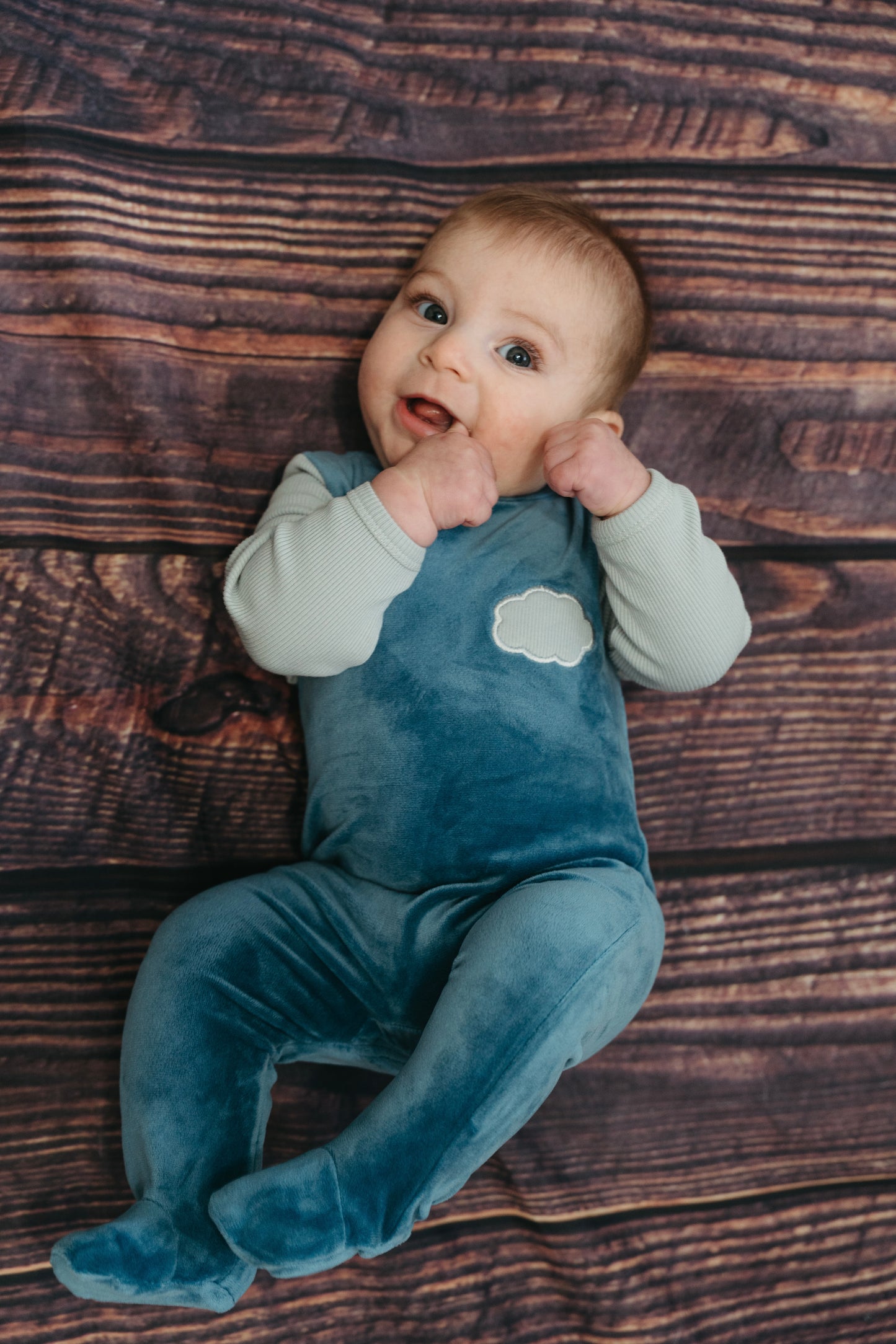 Blue Ribbed Velour Footie