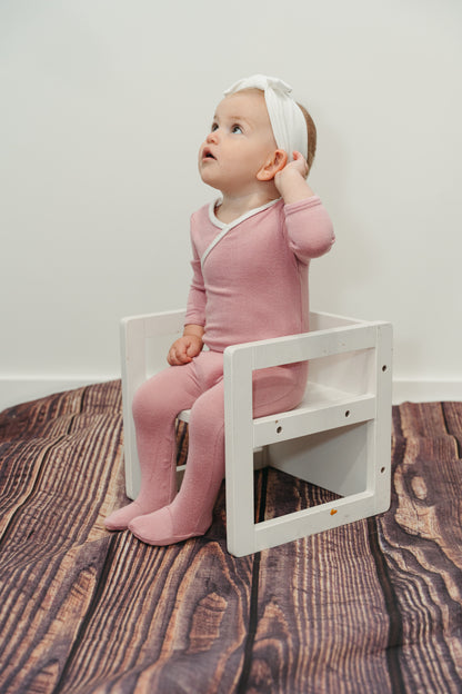 Pink/White Braided Kimono Footie