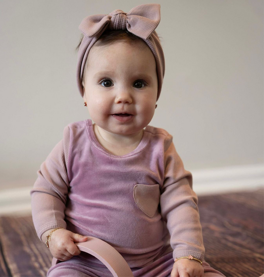 Pink Ribbed Velour Footie