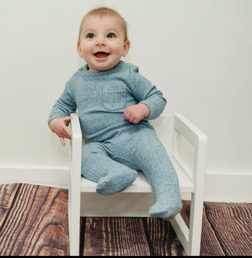 Powder Blue Thick Ribbed Pocket Footie