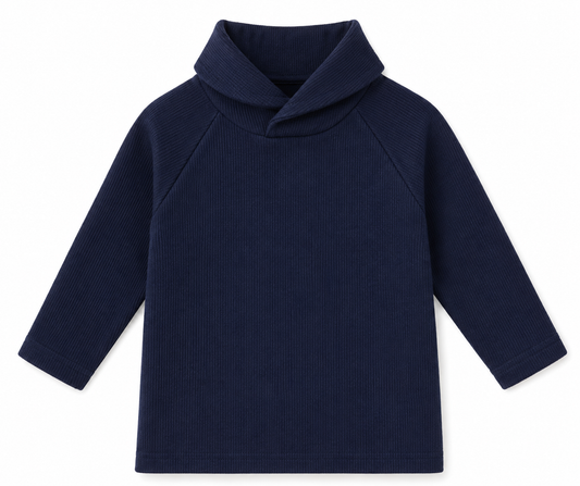 Navy Shawl Neck Top