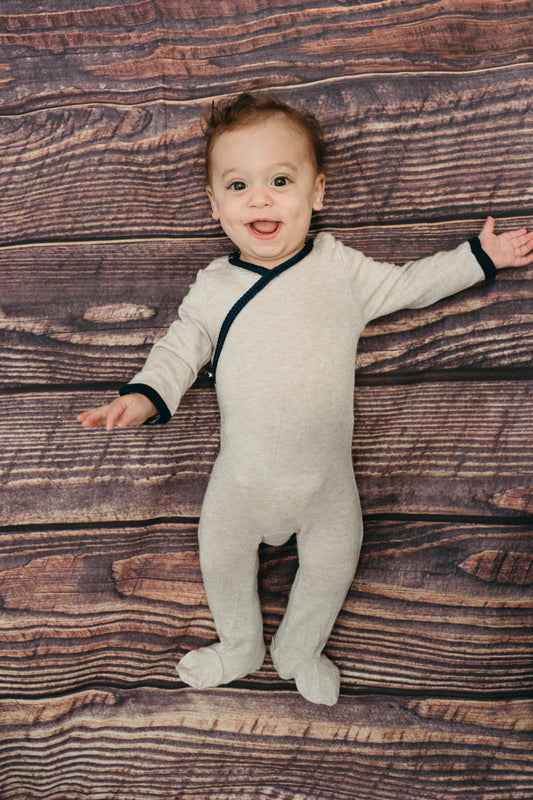 Beige/Navy Braided Kimono Footie