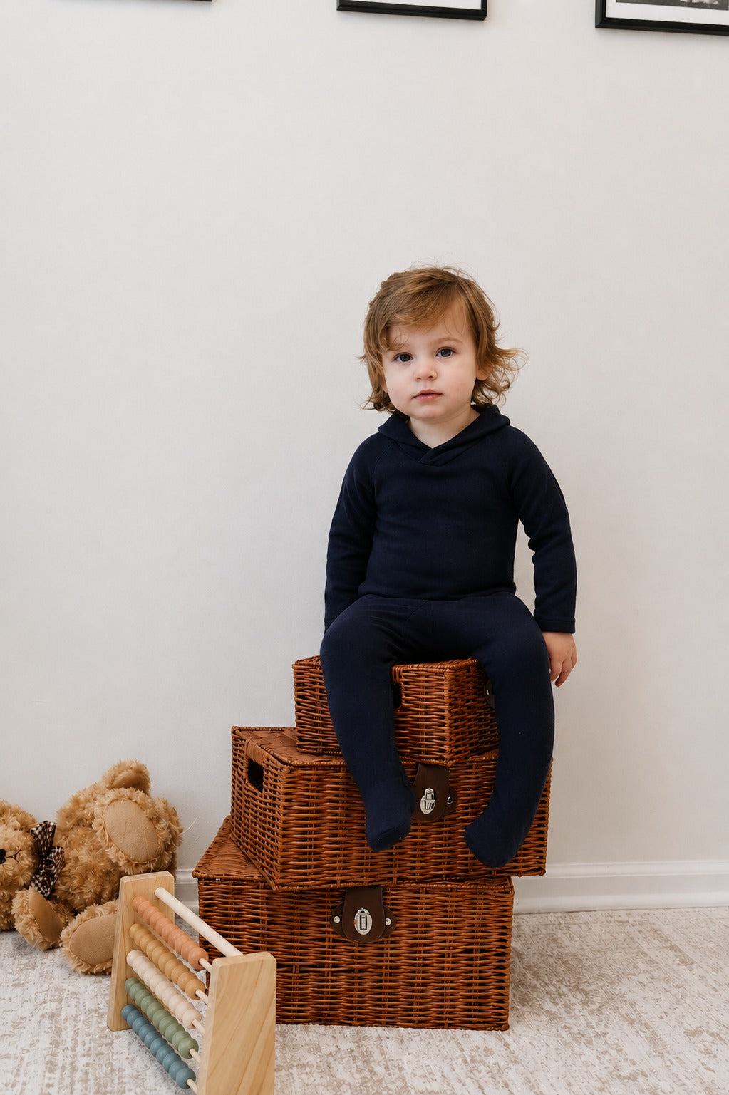 Navy Shawl Collar Footie