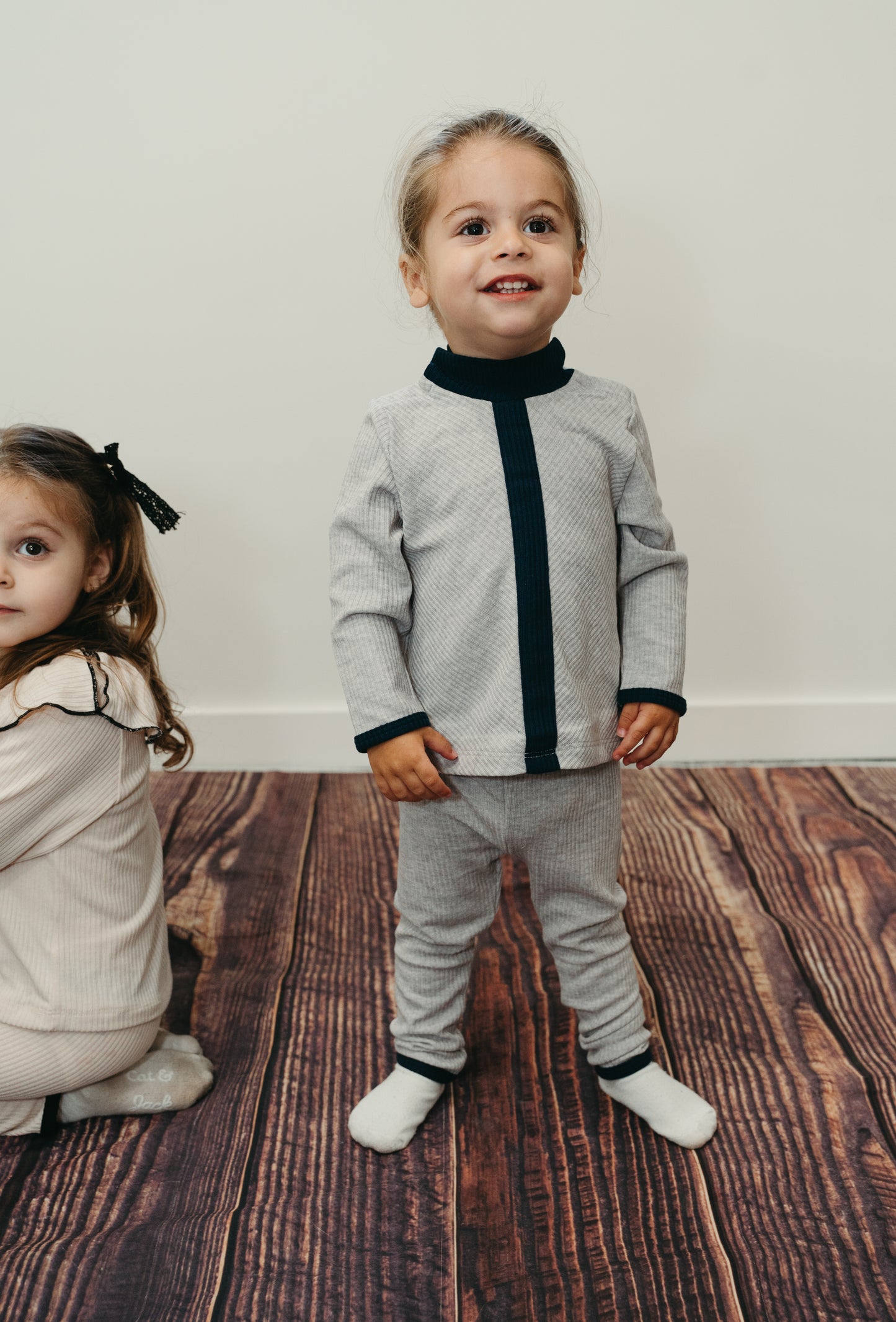 Heather Grey Herringbone Stripe Set