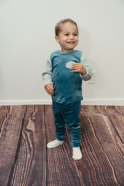 Blue Ribbed Velour Set