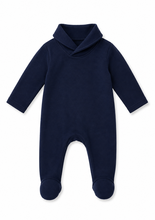 Navy Shawl Collar Footie