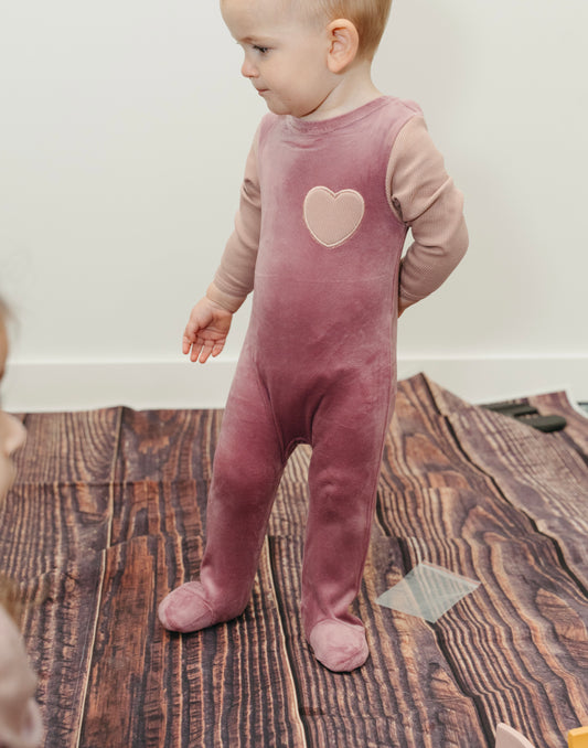 Pink Ribbed Velour Footie