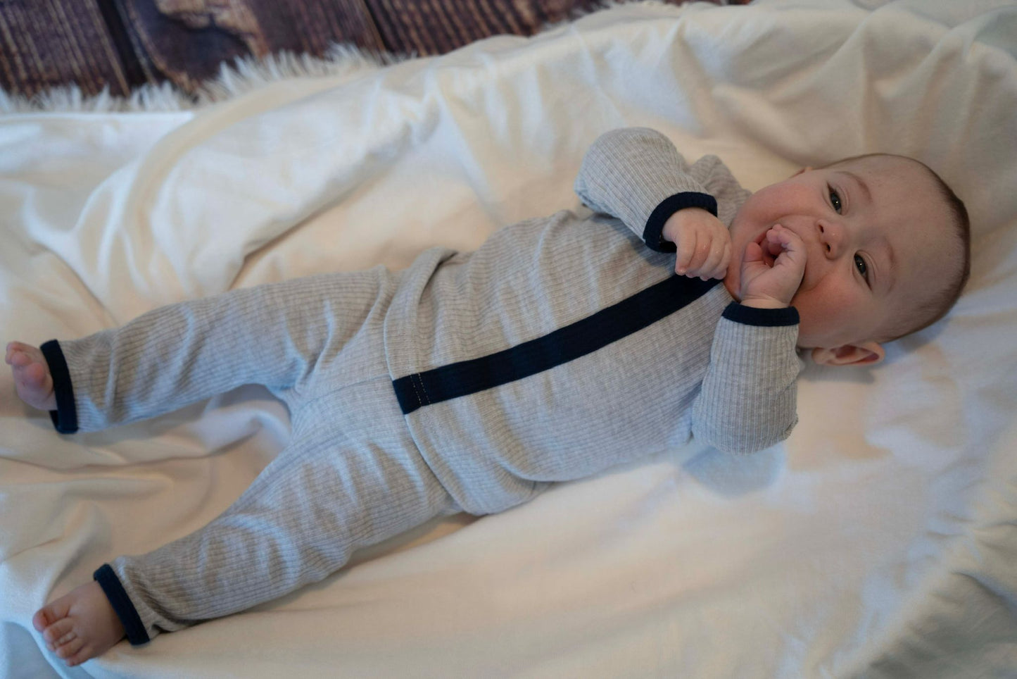 Heather Grey Herringbone Stripe Set