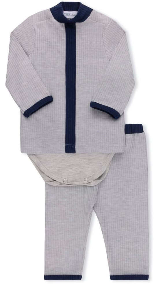 Heather Grey Herringbone Stripe Set